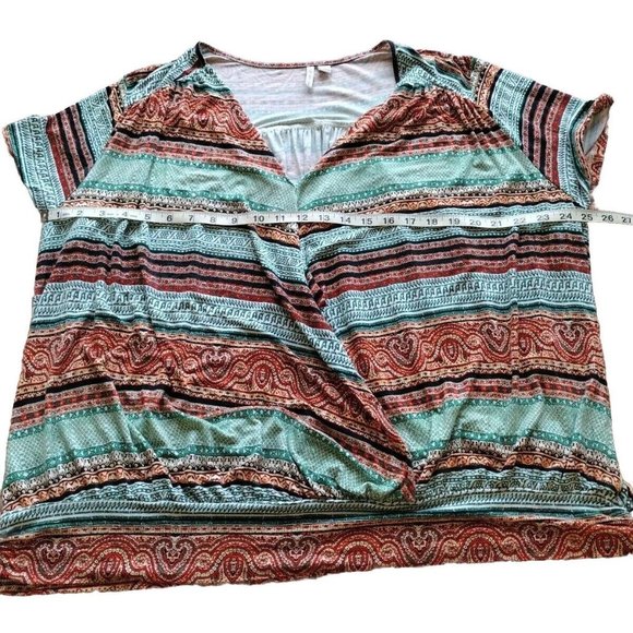 Cato Top Womens 26w Tie Waist Wrap Short Sleeve Aztec Southwestern Soft Stretch - Picture 6 of 13